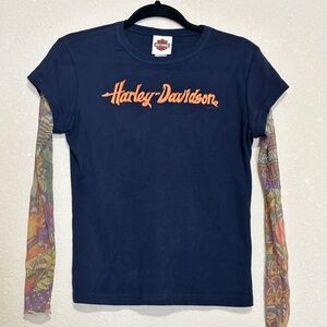 Harley-Davidson Layered Mesh Tattoo Sleeve Tee Cheyenne Wyoming Size M